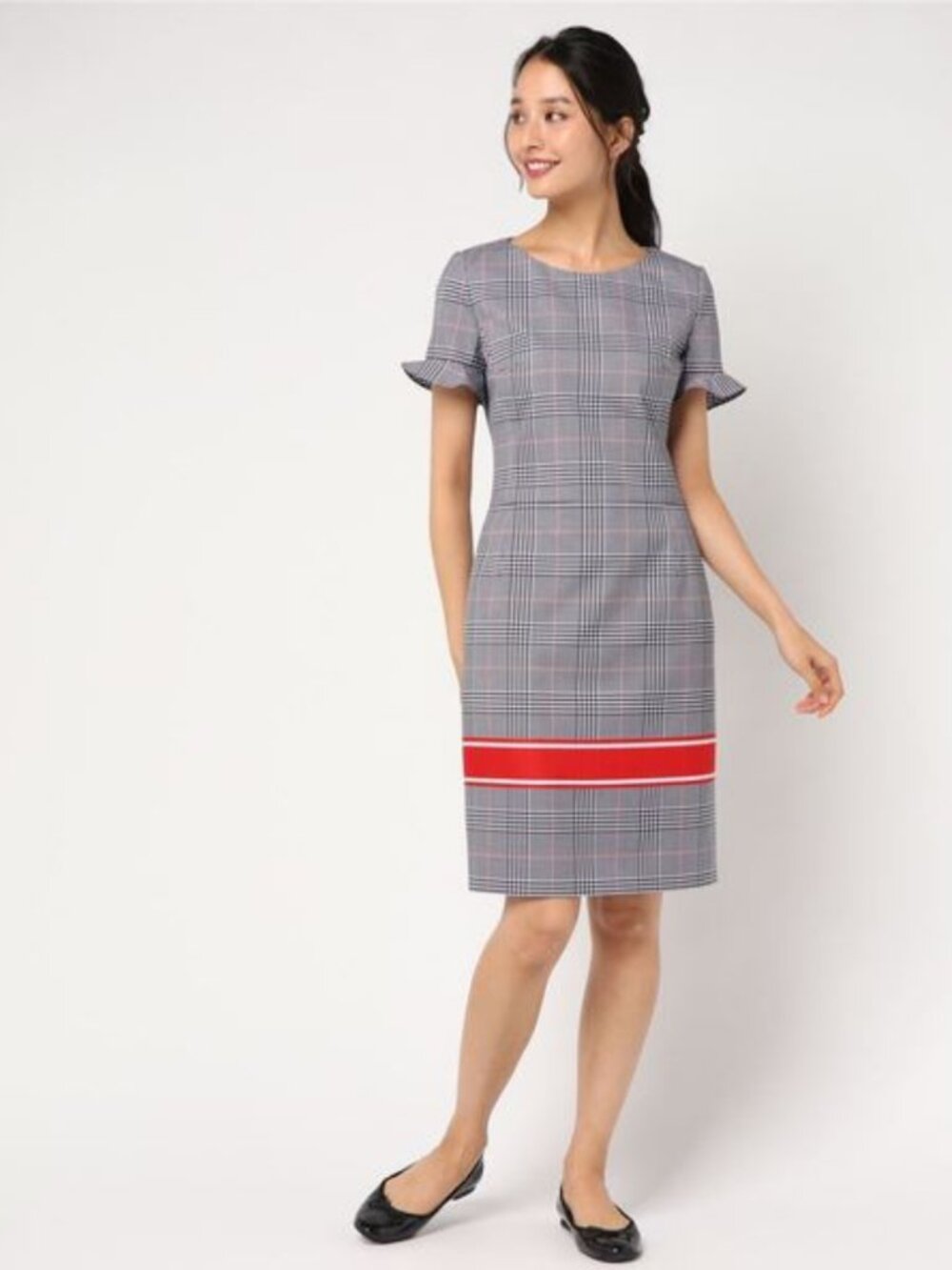 Hugo Boss Glen Plaid Check Kamire Dress Womens Size 8 Navy Flutter Short Sleeve